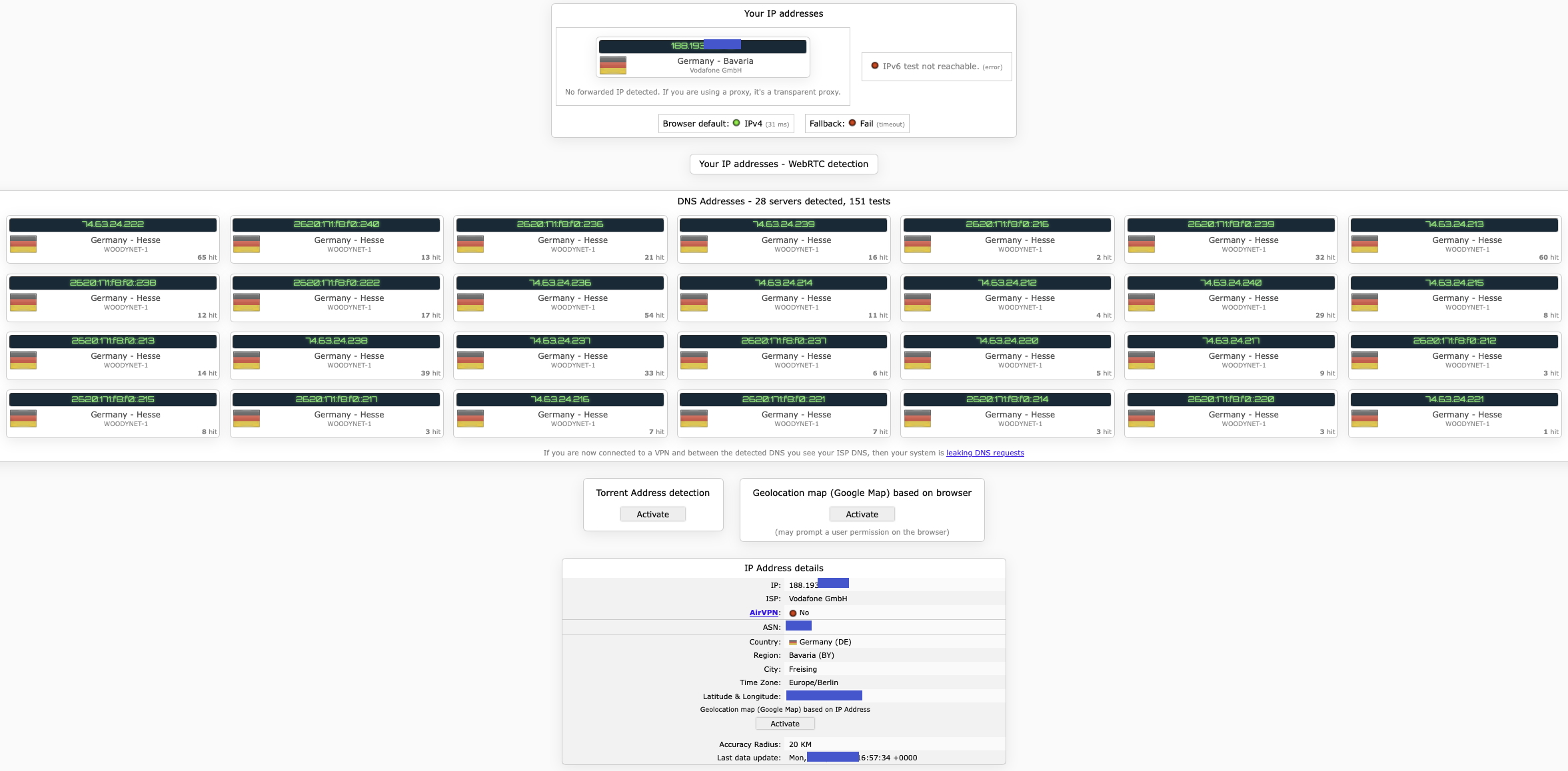 Data leaked by the browser WITHOUT VPN enabled