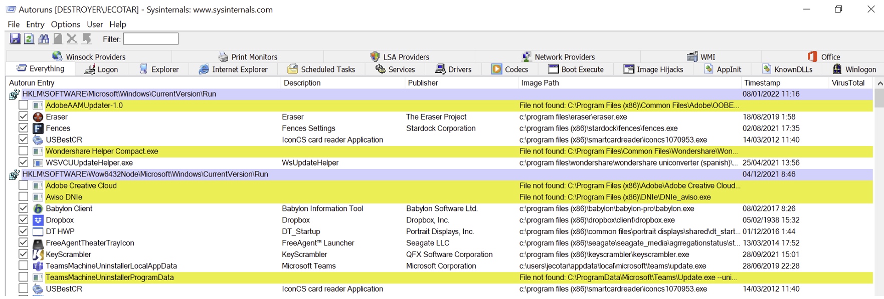 Disable in Autoruns applications that we do not want to be started with Windows