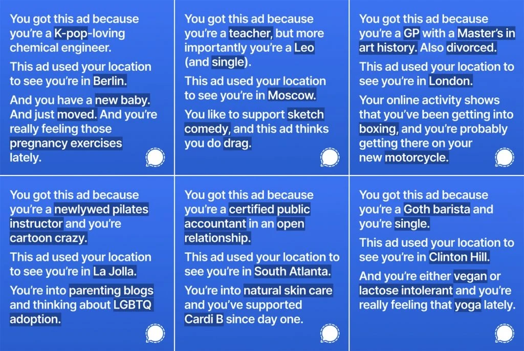 Signal’s targeted-ad campaign as seen by Instagram users